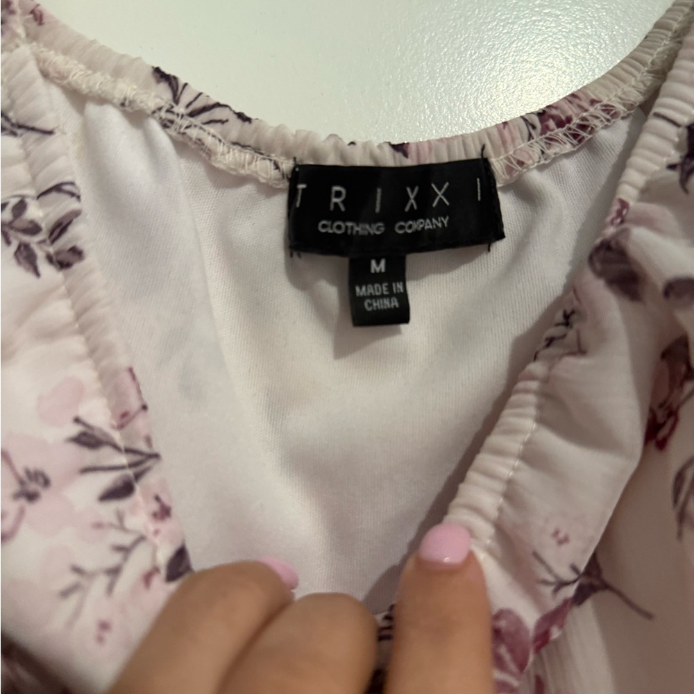 Trixxi Pink Floral Mini Dress | Puff Sleeve Square Neck | Cottagecore - Picture 3 of 4